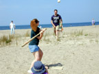 A batter swinging at a baseball